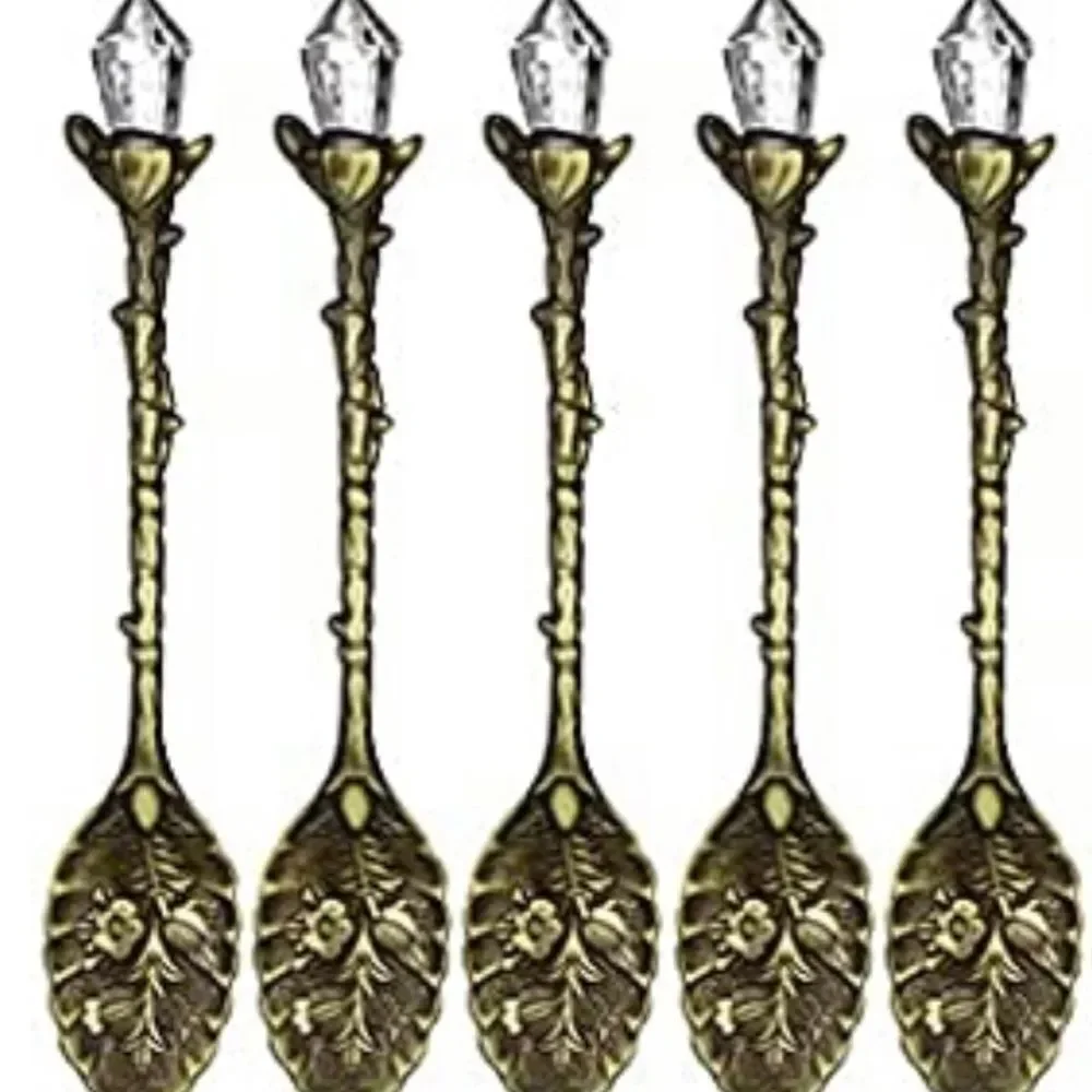 4 antique tone Retro Coffee Spoons Crystal Alloy Spoons Vintage Carved Coffee …